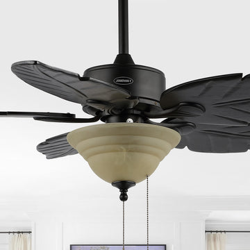 Poinciana 52" Coastal Bohemian Iron/Wood Palm Leaf LED Ceiling Fan with Pull Chain - JONATHAN Y